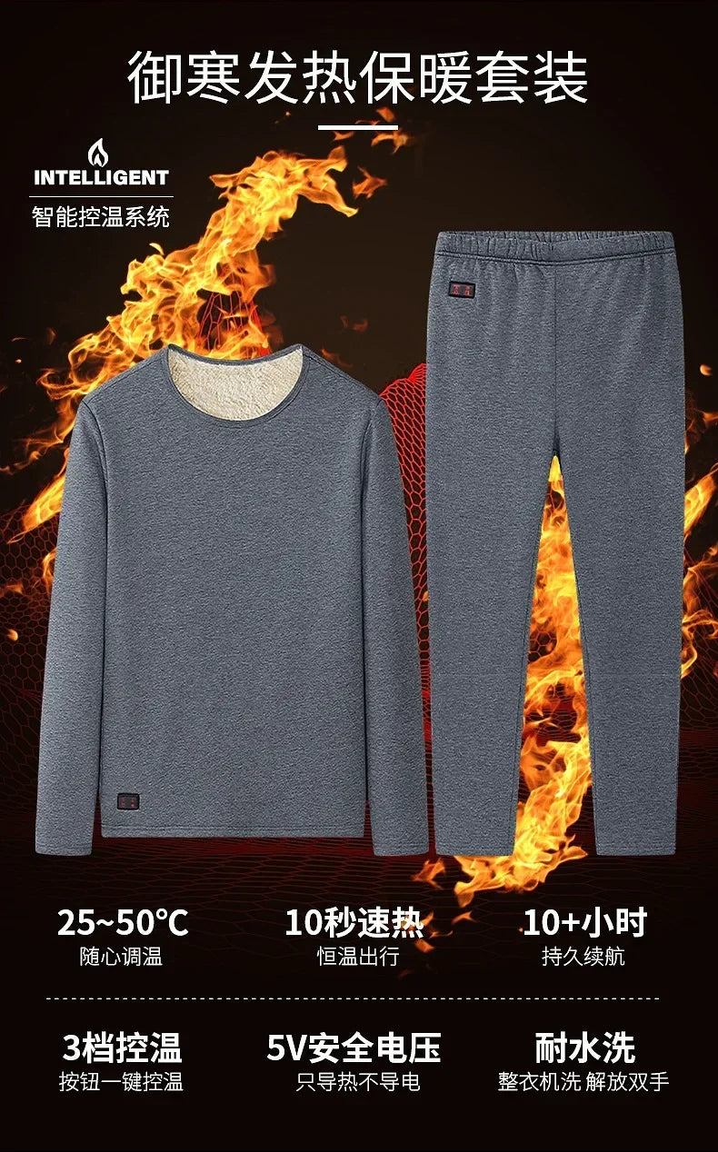 Men Winter Thermal Heated Jacket Underwear Women's Cycling Suit USB Electric Heating Clothing Fleece Thermal Long Johns