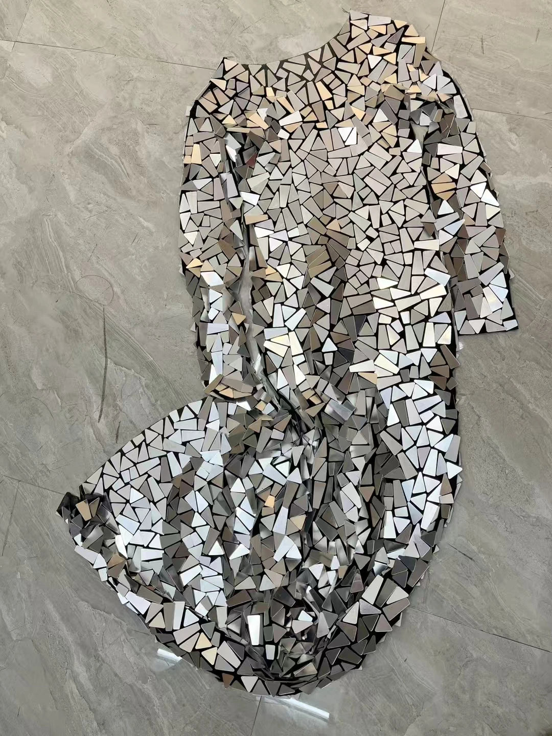 Silver Irregular Lens High-end Sexy Evening Dress Bar Party Nightclub Singer Performance Luxury Fashion Long Dress Damanjing