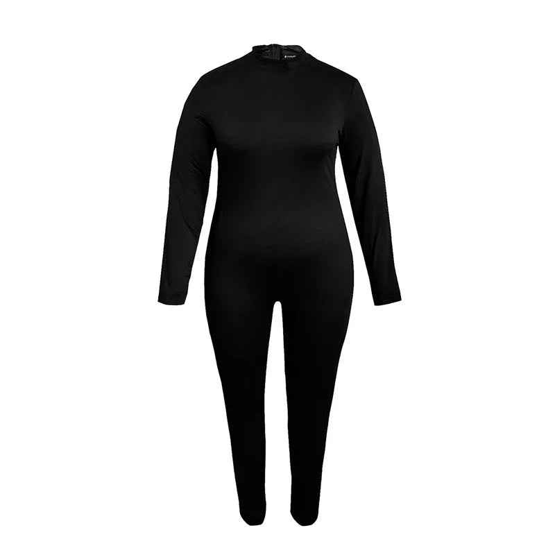 LW Women's Plus Size Black Jumpsuit 2024 Autumn Fashion Long Sleeve Skinny Jumpsuits New Comfortable Big Size Women's Clothing
