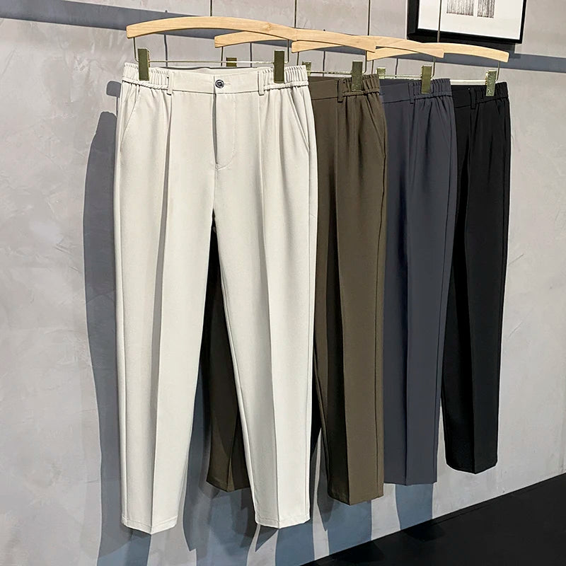 Suit Pants Men Leisure Straight Drape Korean Classic Fashion Business Casual Formal Wear Coffee Black Blazer Trousers Male