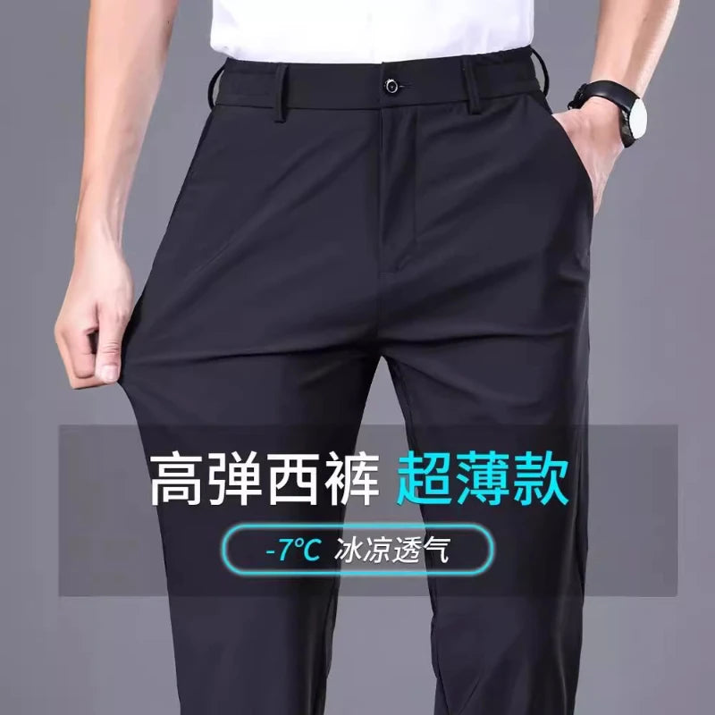 streetwear mens ice silk casual pants men's trousers moletom masculino 2024summer newstyle business suit baggy men clothing1:1