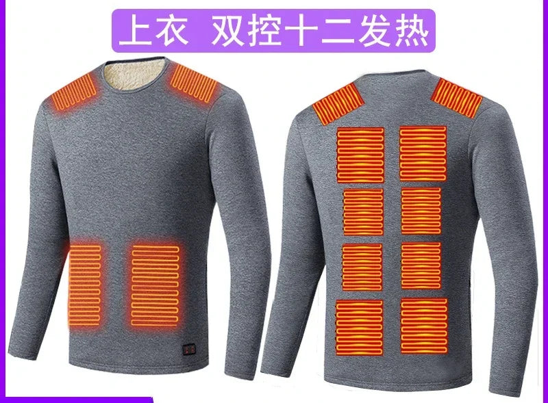 Men Winter Thermal Heated Jacket Underwear Women's Cycling Suit USB Electric Heating Clothing Fleece Thermal Long Johns