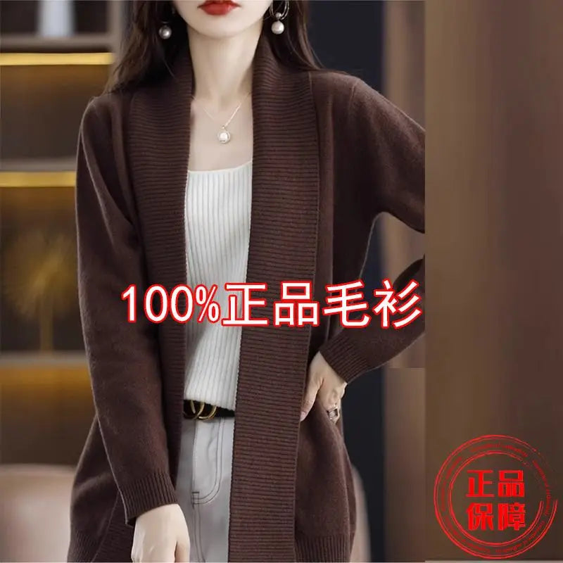Temperament versatile cardigan women solid color knitted top loose sweater