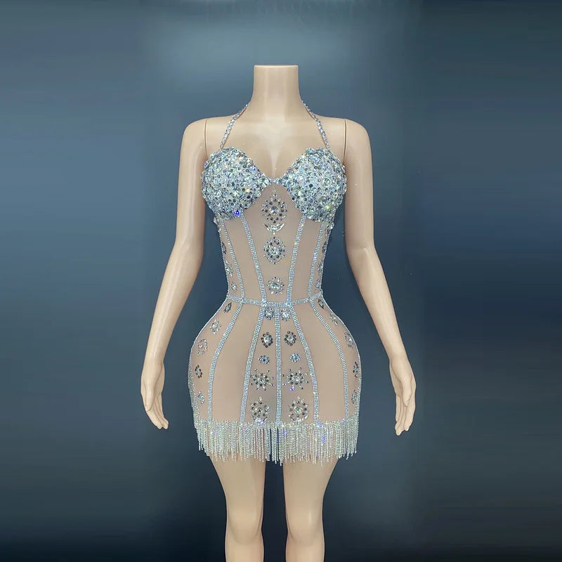 2025 Girls Mini Diamond Tassel Short Club Party Dress Sexy Crystal Plus High Waist Small Dance Party Formal Dress Women Elegant