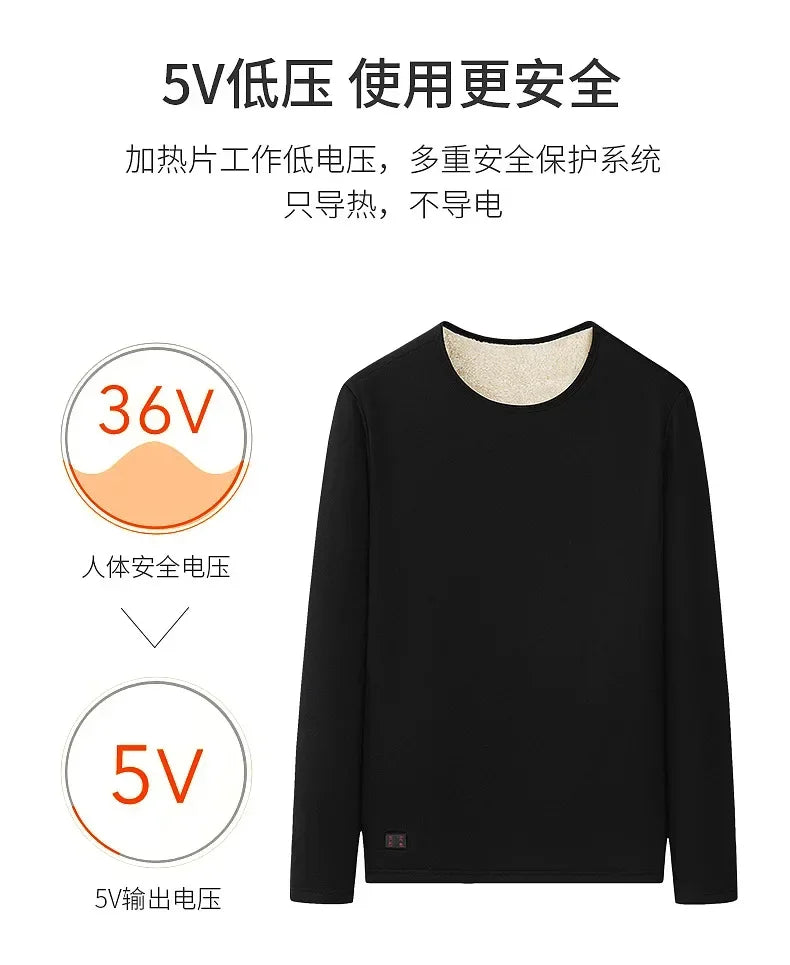 Men Winter Thermal Heated Jacket Underwear Women's Cycling Suit USB Electric Heating Clothing Fleece Thermal Long Johns