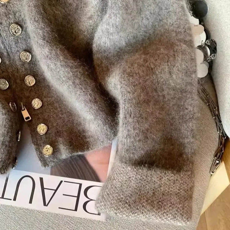 Fall Women Old Money Cuddly Cardigan Sweater Long Sleeve Turtleneck Knitwears Pullovers Aesthetic French Vintage Winter Jumper