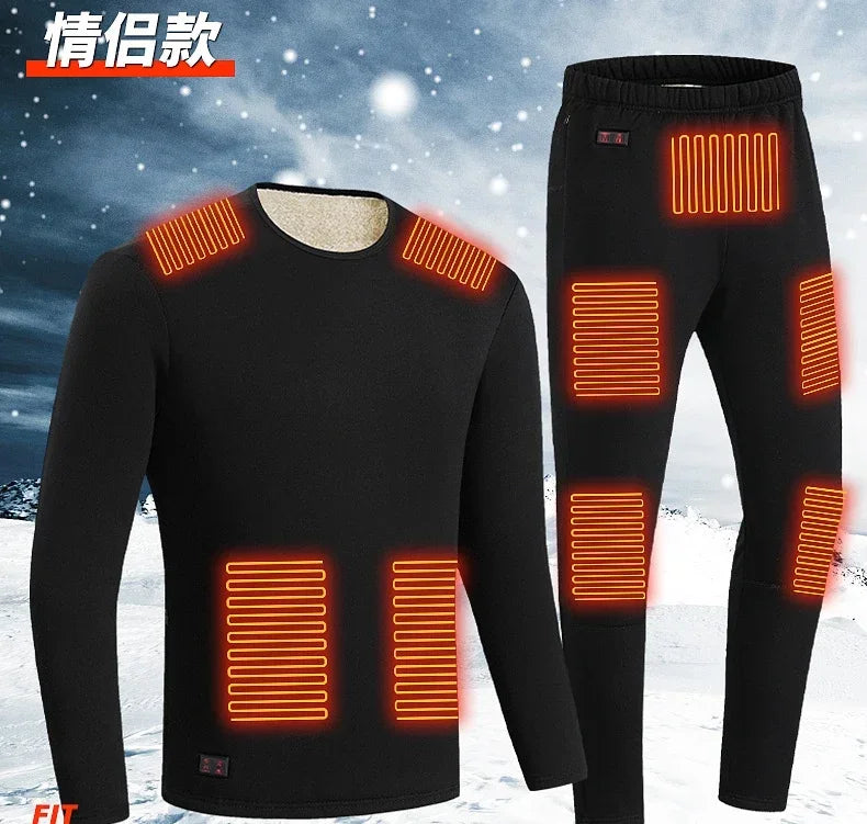 Men Winter Thermal Heated Jacket Underwear Women's Cycling Suit USB Electric Heating Clothing Fleece Thermal Long Johns