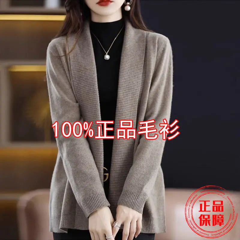 Temperament versatile cardigan women solid color knitted top loose sweater