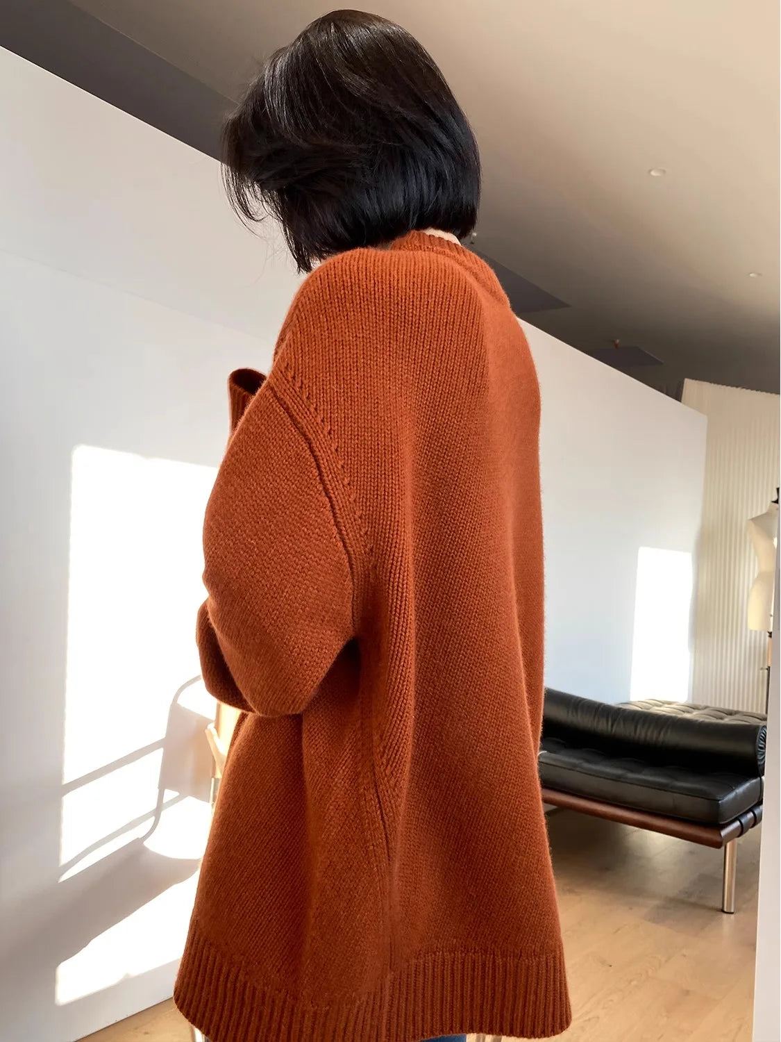 High-end series! Round neck 100% pure cashmere sweater pullover silhouette sweater women's thick loose knit