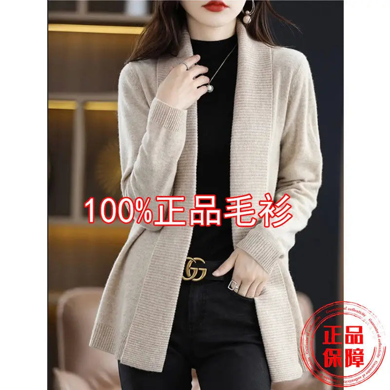 Temperament versatile cardigan women solid color knitted top loose sweater