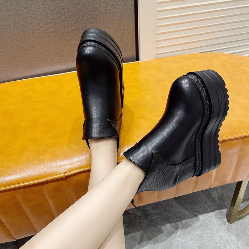 Platform Sneakers Wedge shoes Women Ankle Boots Chunky Height Inside Roman Shoes Spring Autumn High Heels Fashion Ladies Booties