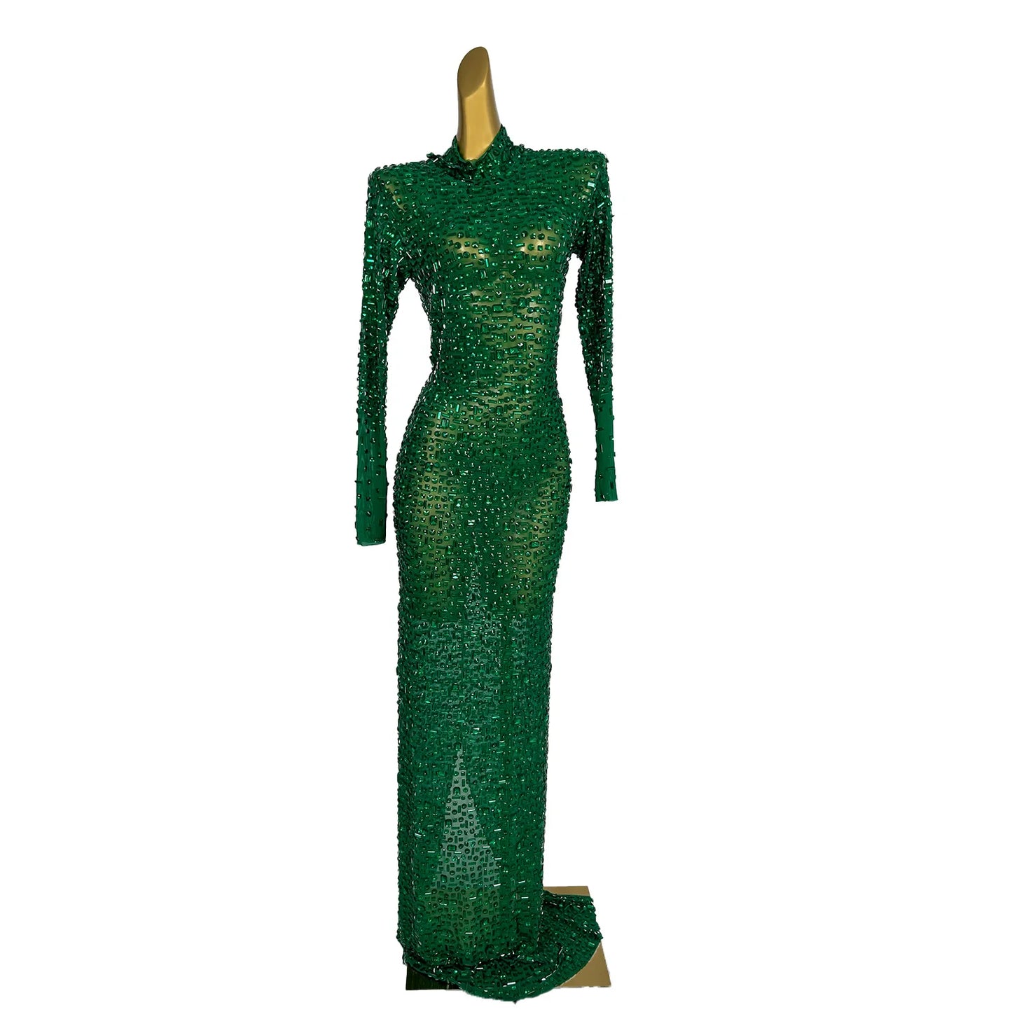 Red Diamonds Dress See Through Long Sleeve Evening Dress Festival Clothing Rhinestone Prom Gowns Special Occasion Dress Gesebei