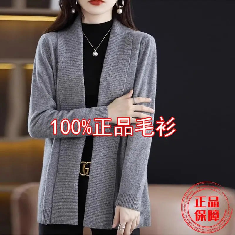 Temperament versatile cardigan women solid color knitted top loose sweater