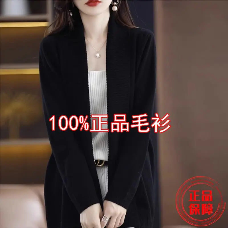 Temperament versatile cardigan women solid color knitted top loose sweater