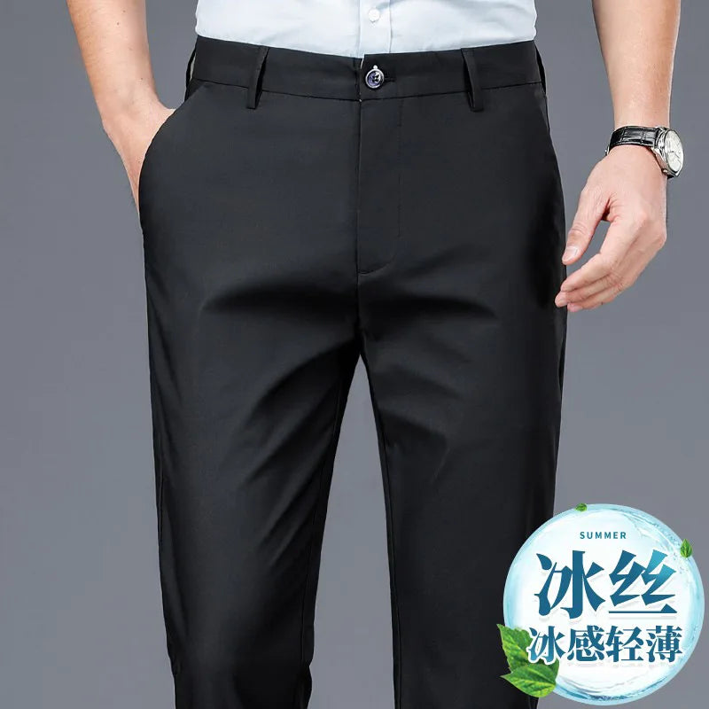 streetwear mens ice silk casual pants men's trousers moletom masculino 2024summer newstyle business suit baggy men clothing1:1
