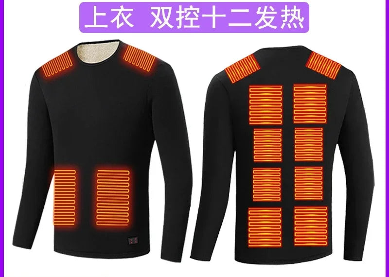 Men Winter Thermal Heated Jacket Underwear Women's Cycling Suit USB Electric Heating Clothing Fleece Thermal Long Johns