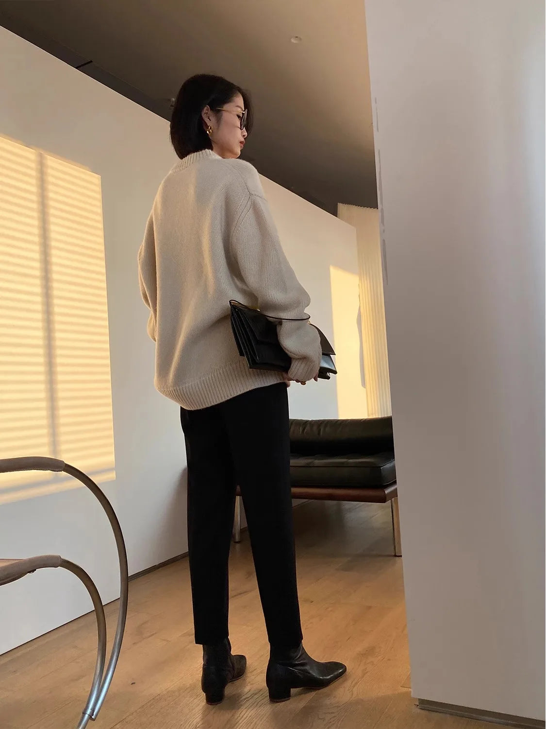 High-end series! Round neck 100% pure cashmere sweater pullover silhouette sweater women's thick loose knit