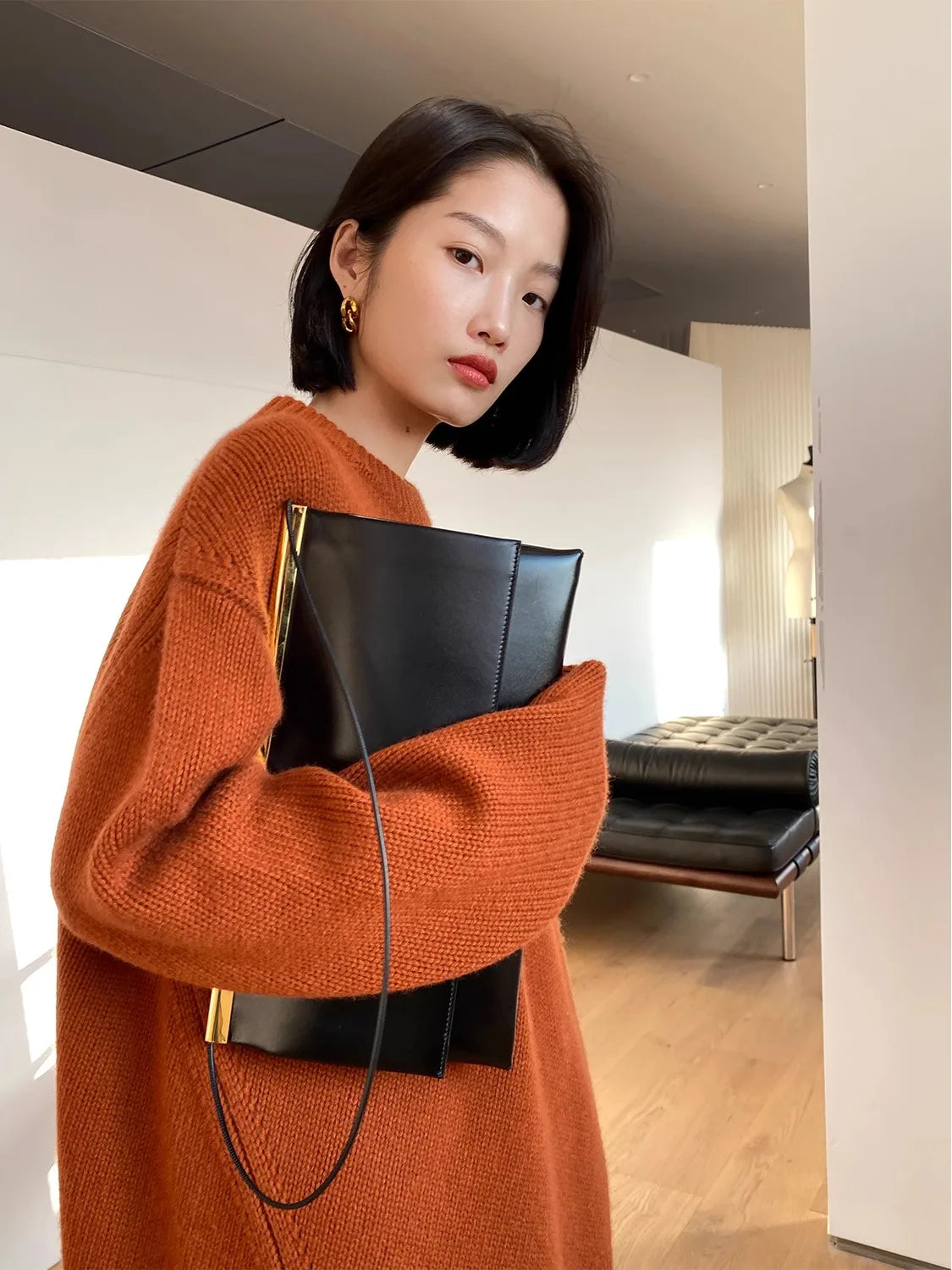 High-end series! Round neck 100% pure cashmere sweater pullover silhouette sweater women's thick loose knit