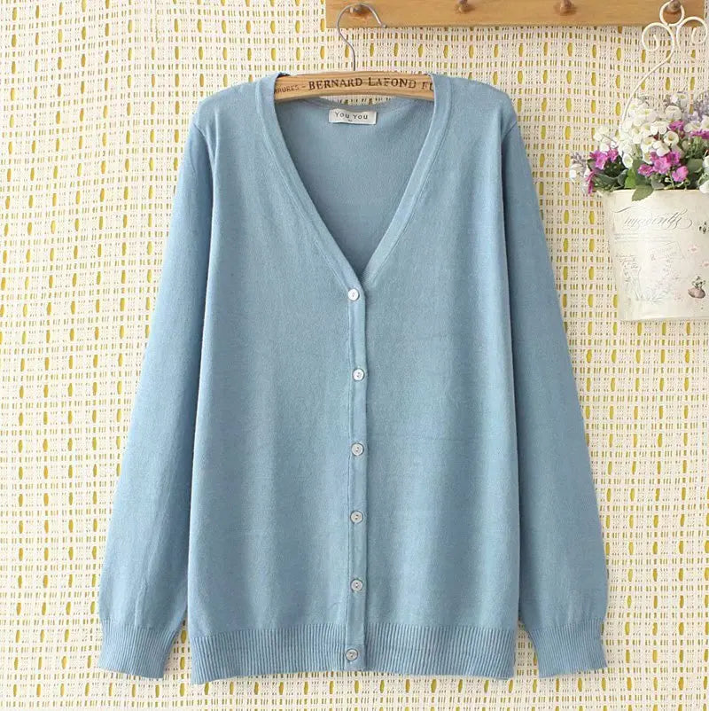 Plus Size Jumper Autumn Long Sleeve V-Neck Sweater WOMEN Mercerized Cotton Knitted Cardigan Spring Brief Solid Color Knitwear