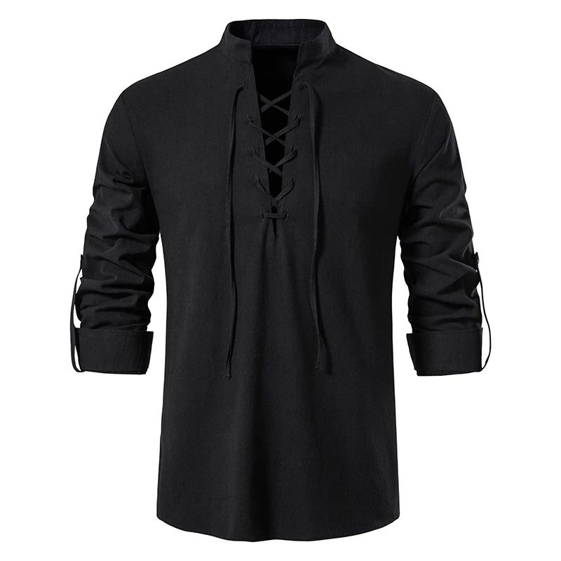 New Men's Casual Blouse Cotton Linen Shirt Tops Long Sleeve Tee Shirt Spring Autumn Slanted Placket Vintage Yoga Shirts