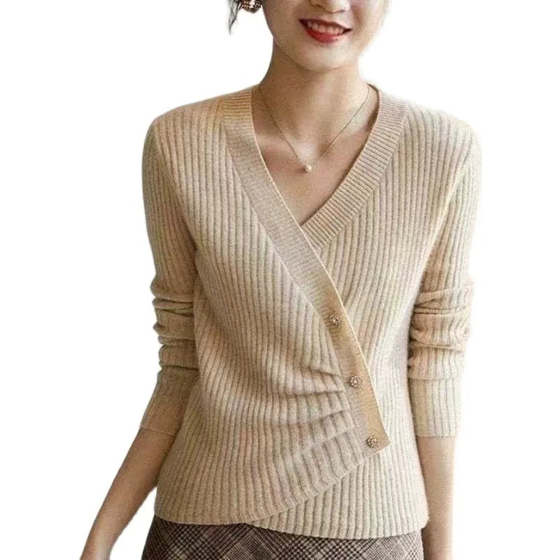 Temperament V-neck cashmere knitwear women's autumn and winter holiday cardigan pullover sweater with cardigan sweater with top