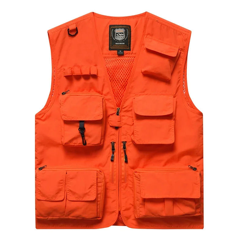 Sleeveless Jacket Leather Vests for Men Camping Vest Fishing MAN Multi-pocket Work Men's Formal Hunting Clothing Coat Luxury Zip