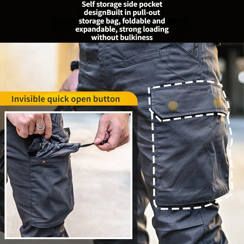 Men's IX15 Cargo Pants Stretch Straight-leg Multi-pocket Trousers Wear Resistant Splash Proof Training Work Pants Casual Jogger