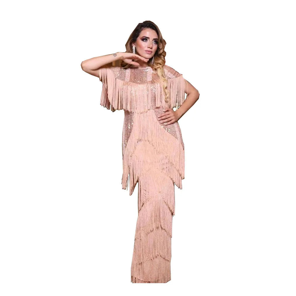 Women Summer Sexy Fringed Embellished Bodycon Celebrity Evening Dress Short Sleeve Fringe Tassel Club Party Dress Party dresses