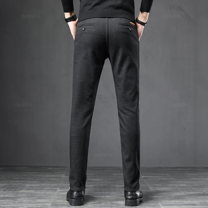 2024 Spring Autumn Business Dress Pants Men Elastic Waist Frosted Fabric Casual Trousers Formal Social Suit Pant Costume Homme