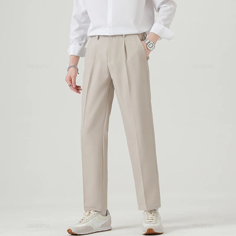 Brand Clothing Smooth Suit Pants Men Business Thin Formal Ankle Length Work Pant Korean Casual Long Trousers Male Oversized 40