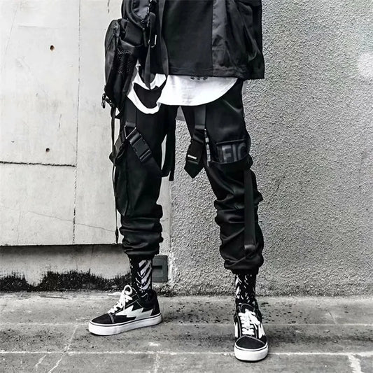 Y2K Joggers Cargo Pants For Men Casual Hip Hop Pocket Mens Trousers Sweatpants Streetwear Ribbons Techwear Black Baggy Pant 브론슨