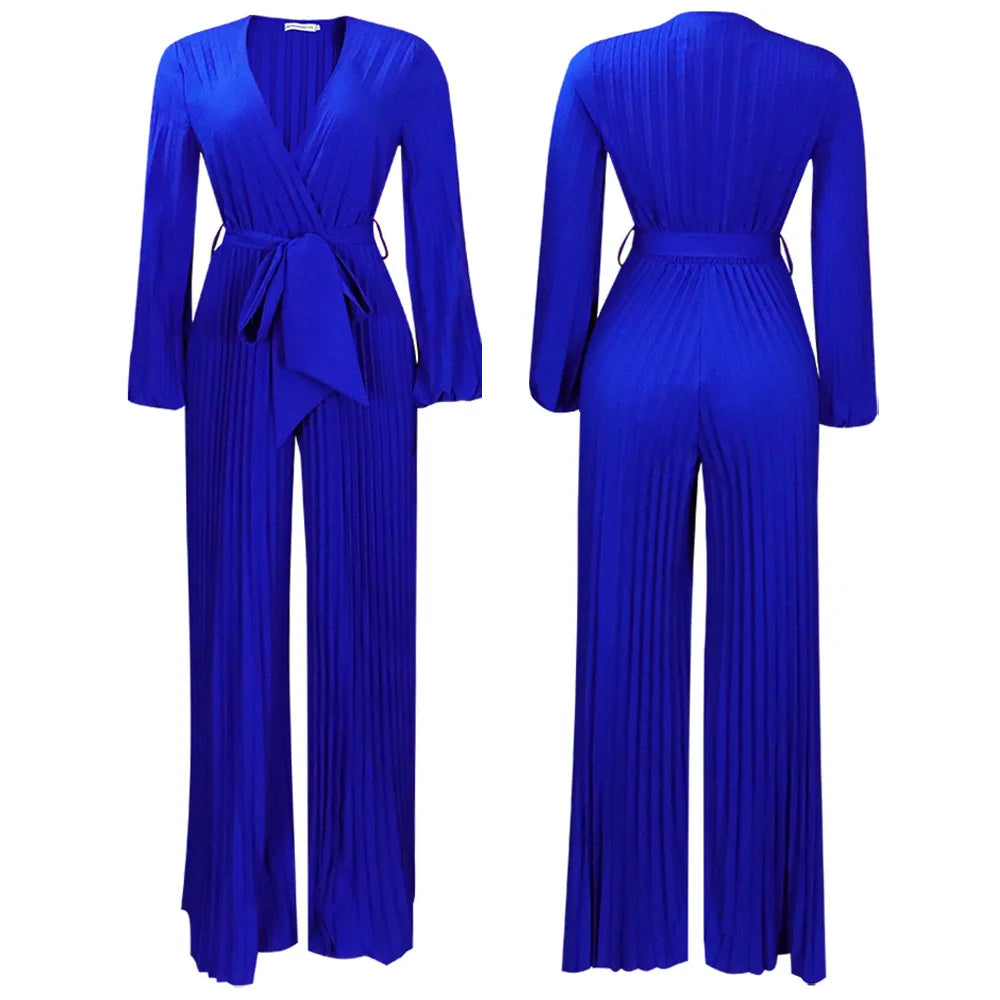 Plus Size Pleated Jumpsuit Female Casual Loose Elegant Clothing Women One Piece Outfit 2023 Autumn Fashion Wide Leg Pants