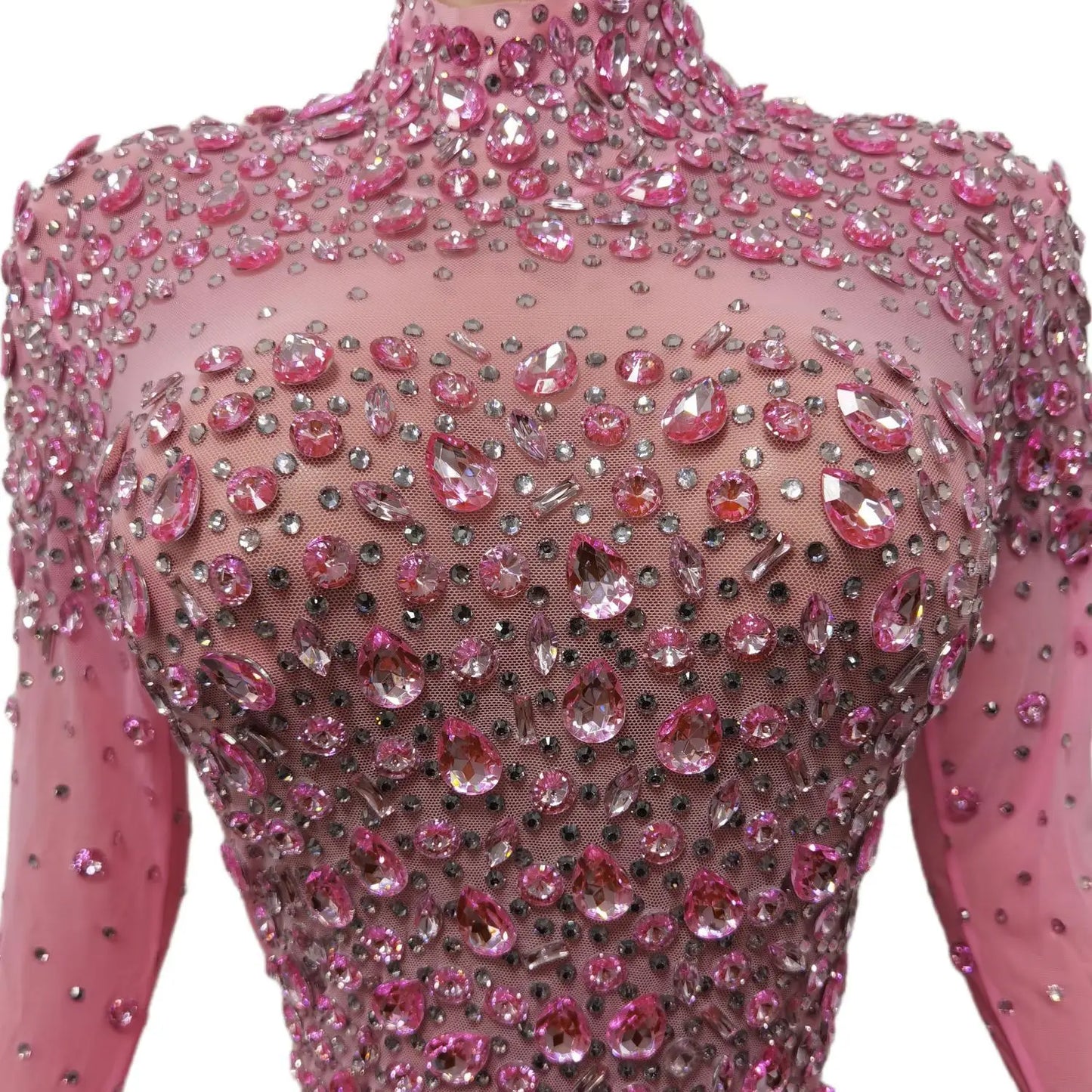 Sexy Dance Pink Dress Performance Sparkly Pink Rhinestones Dress Women Evening Birthday Celebrate Party Outfit 2024 Cuixing