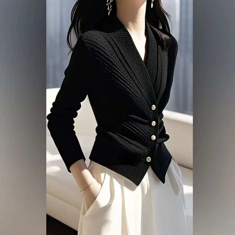 High-end Blue Knitted Sweater Unique Beautiful Cardigan Top for Women