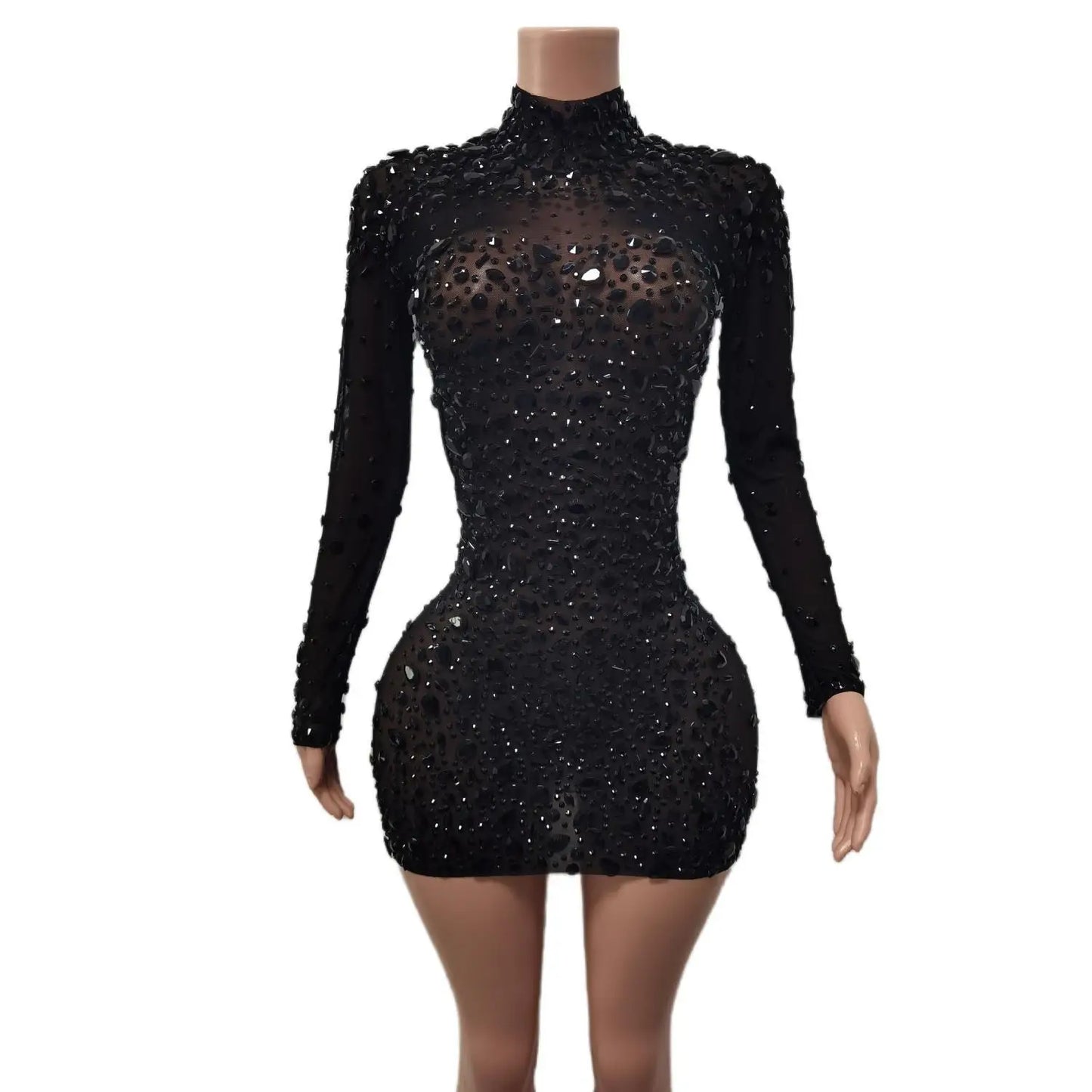 Women Sexy Black Rhinestones Mini Dresses Evening Birthday Party Celebrate Prom Gown Crystals Short Dress Singer Dress Cuixing