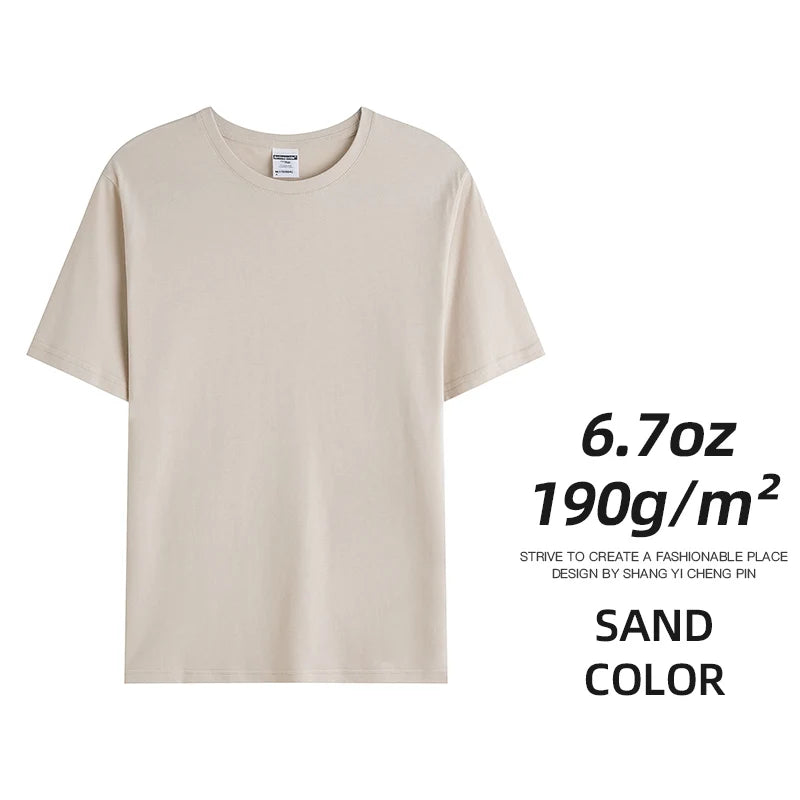 6.7oz 190gsm Combed Cotton Tees Tshirts Mens Solid Tops Woman Male Custom Team Uniform Class Clothes Summer Brand Customization