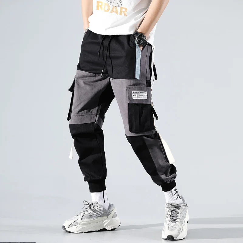 Y2K Joggers Cargo Pants For Men Casual Hip Hop Pocket Mens Trousers Sweatpants Streetwear Ribbons Techwear Black Baggy Pant 브론슨