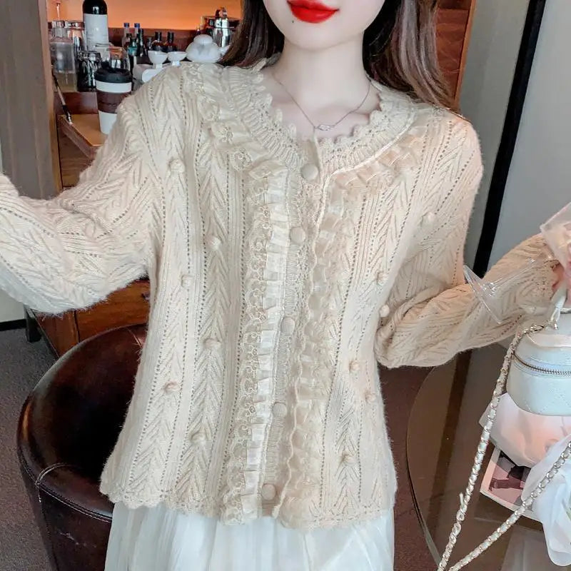 Lace Sweater Jacket Women's New Knitted Cardigan Loose Lazy Top