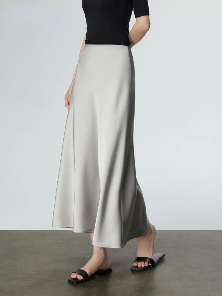 Elegant Skirts for Women Satin High Waisted 2025 New Slim Fit Long Skirt Fashion Temperament Simple Versatile Grey Black Skirts