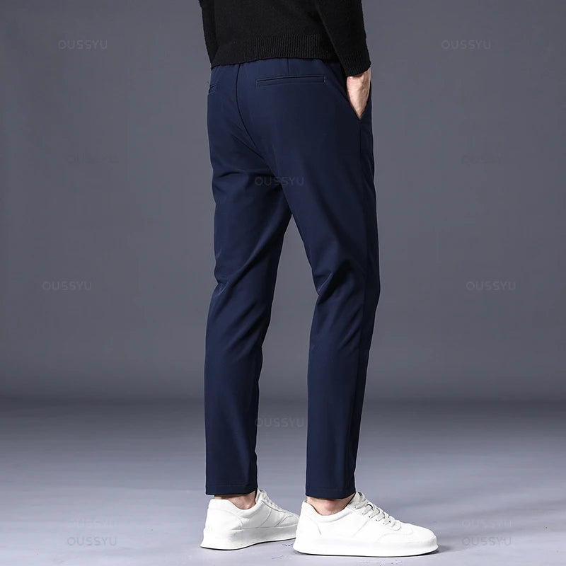 Winter Warm Fleece Trousers Men Thicken Business Stretch Slim Elastic Waist Jogger Korean Outdoor Sweatpants Suit Pants Male