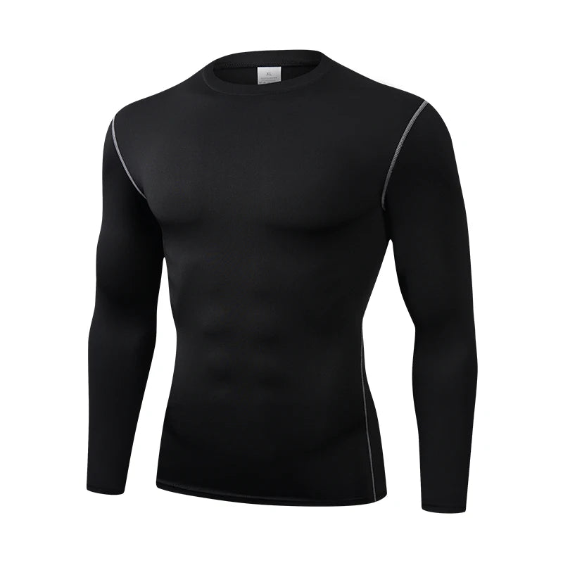 2024 Men's Long Sleeved Sports T-Shirt With High Elasticity And Quick Drying Solid Color Long Sleeves