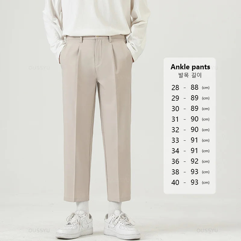 Brand Clothing Smooth Suit Pants Men Business Thin Formal Ankle Length Work Pant Korean Casual Long Trousers Male Oversized 40