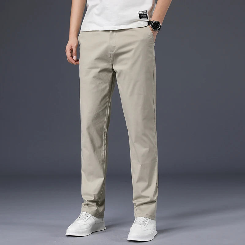 Mens Pants Cotton Casual  Stretch male trousers man long Straight High Quality 4 color Plus size pant suit  42 44 46