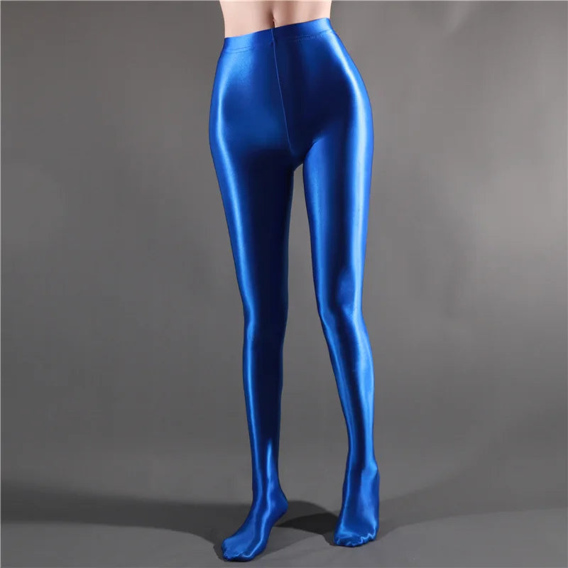 Glossy Shiny High Waist Fitness with Socks Stage Performance Leggings Stage Show Skinny Yoga Trousers Women Clothing