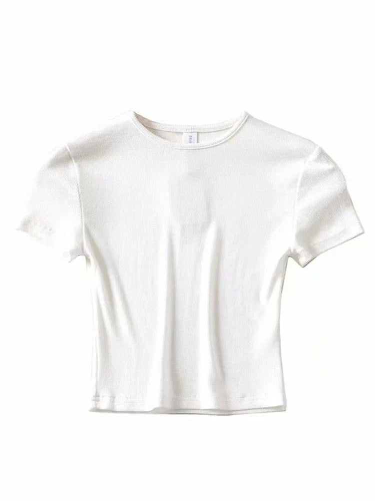 Fashion Casual 2022 Summer Woman Slim Fit t-shirt tight Cotton Short-Sleeve O-neck tee Crop Tops