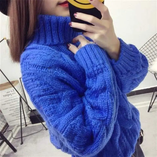 Thicken Twist Turtleneck Sweater Knitwear Women's 2025 Winter New Loose Long-sleeve Pullover Warm Short Sweater Casual Tops