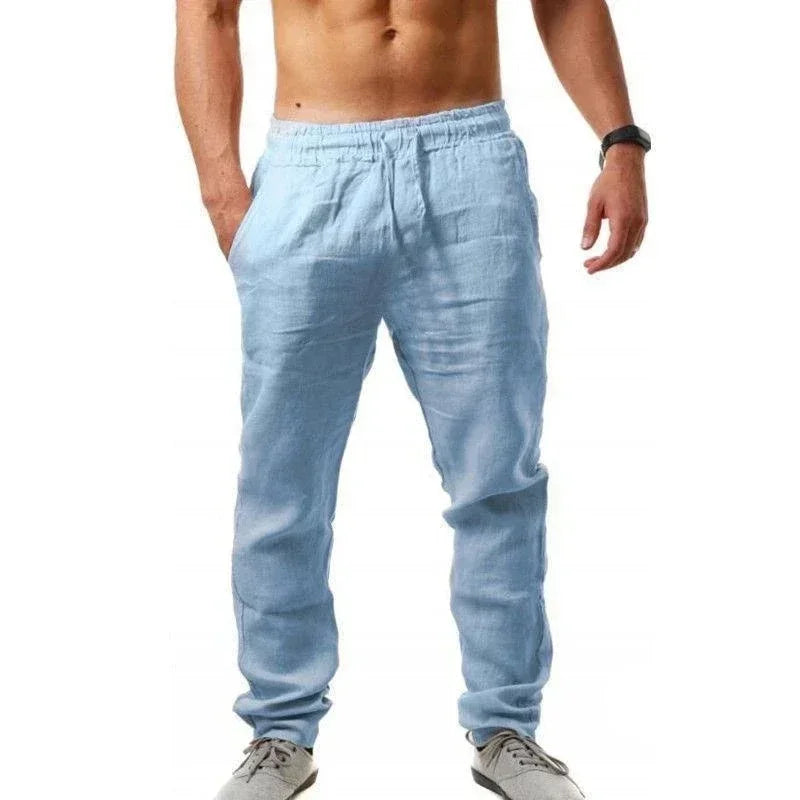 New fashion brand spring/summer men's sports pants hip-hop breathable cotton linen solid color simple drawstring wide leg pants