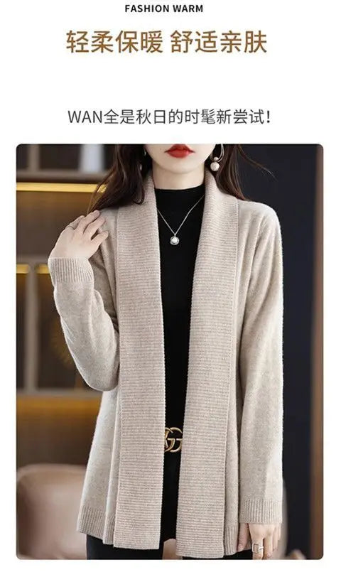 Temperament versatile cardigan women solid color knitted top loose sweater