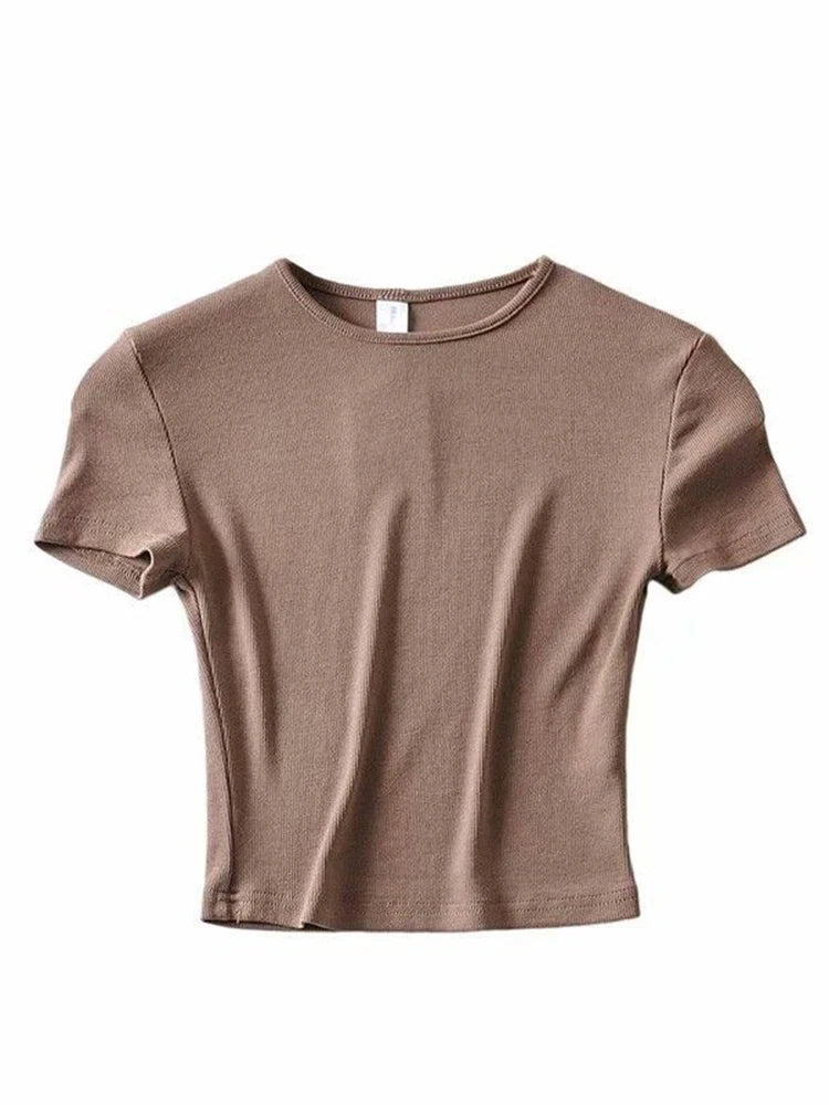 Fashion Casual 2022 Summer Woman Slim Fit t-shirt tight Cotton Short-Sleeve O-neck tee Crop Tops