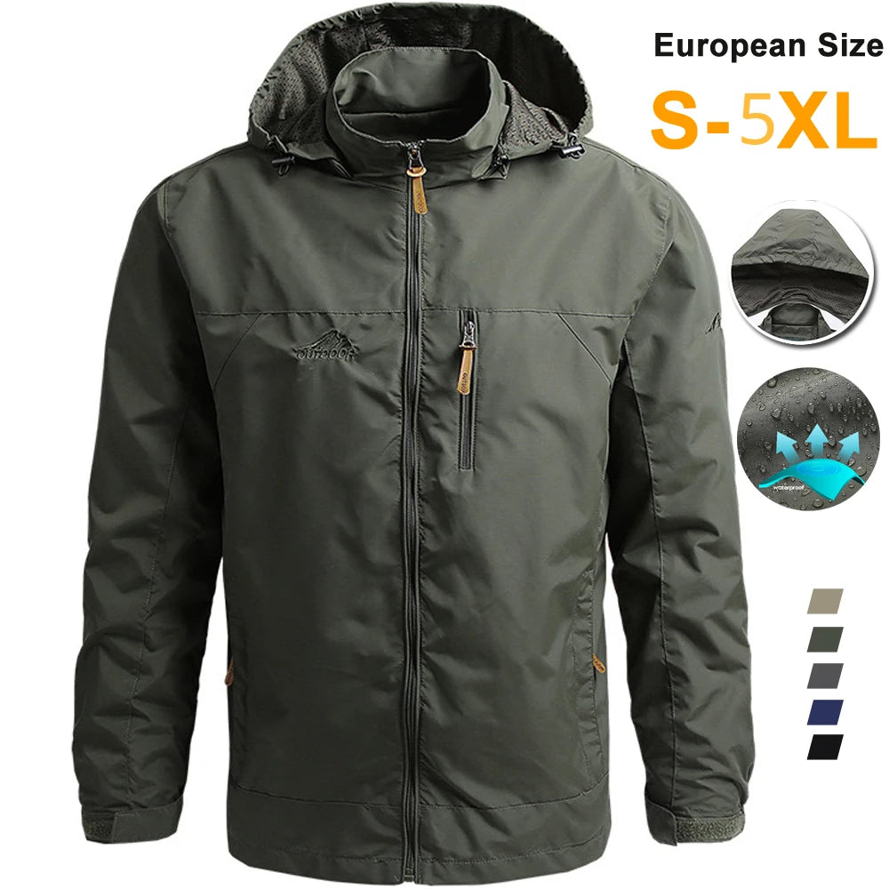 Men's Waterproof Tactical Windbreaker Hooded Jacket Military Sports Coat EU Size S-5XL Thin Outdoor Climbing Clothing